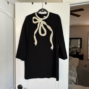 Tuckernuck Black Long Sleeve Dress with Cream Bow